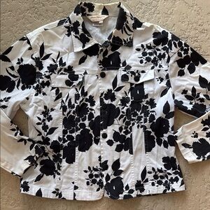 Norm Thompson Black and White Floral Jean Jacket